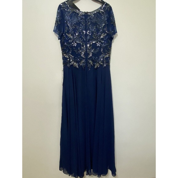 Xscape Navy Blue Embellished Chiffon Ball Gown Dress Wedding Mother Size 14 NWT - Picture 4 of 13